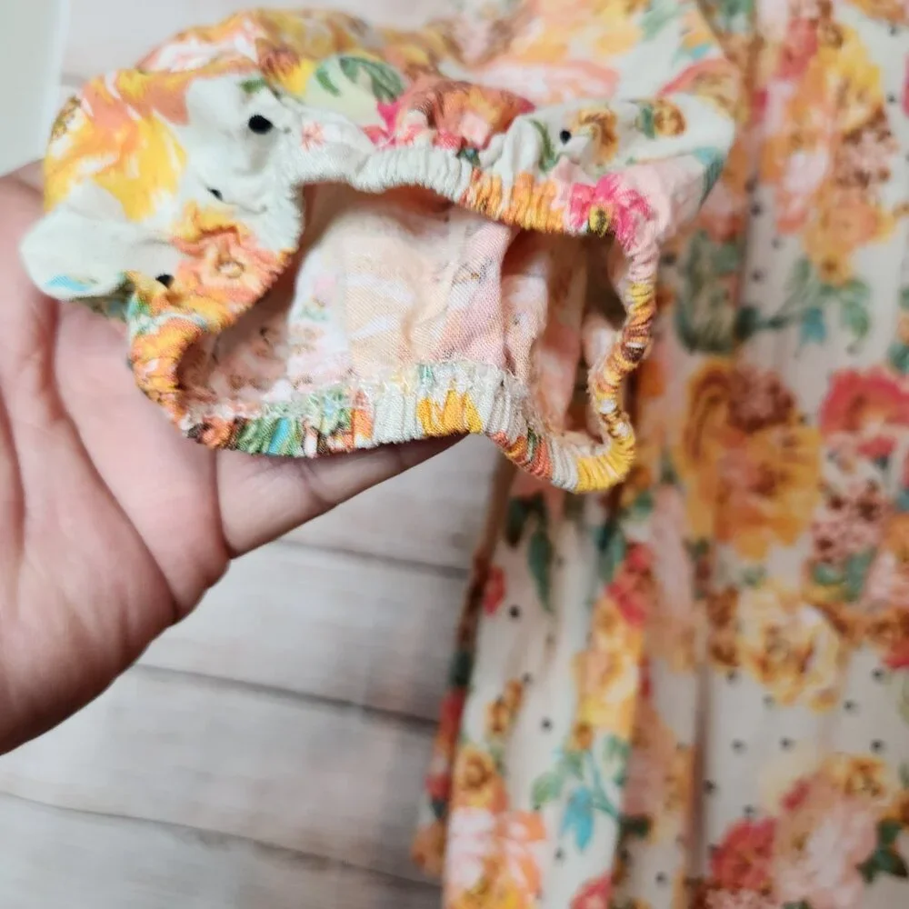 Anthropologie Fig & Flower Yellow Pink Linen Blend Floral Peasant Top Plus 3X - Picture 6 of 15